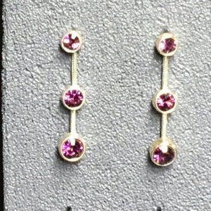 Dangle Pierced Earrings Triple Purple Rhinestone Silver Slinky Retro Bling Glam